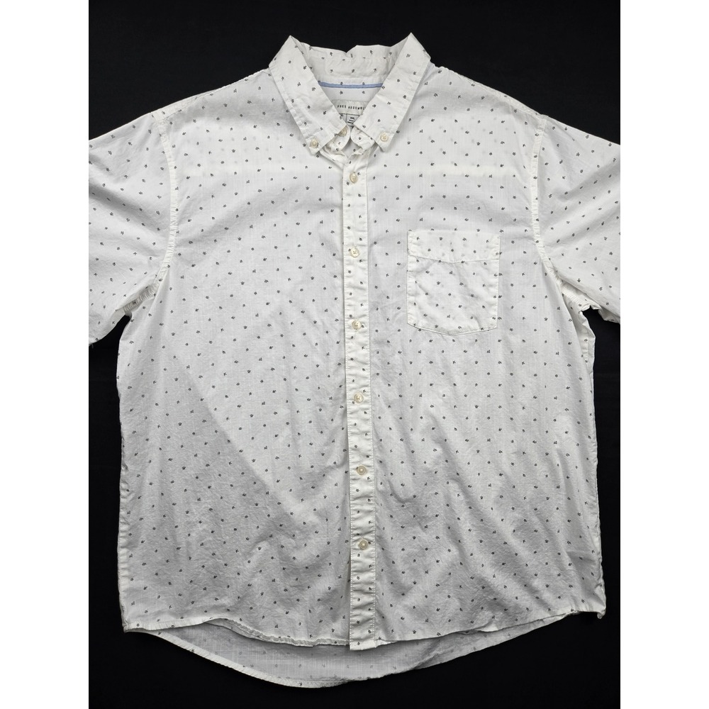 Free Assembly Mens Short Sleeve‎ Button Down Shirt White AOP Size XXL